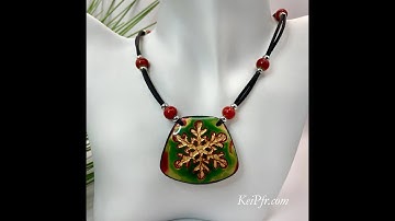 Polymer Clay Christmas Necklace Pendant - Mokume Gane Jelly Roll Technique