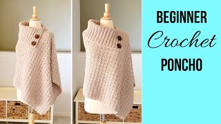 Crochet Poncho with Collar Pattern (from 2 Rectangles)