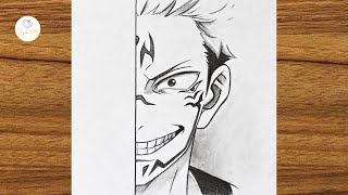 How to draw sukuna from Jujutsu Kaisen || How to draw anime step by step || Easy anime drawing