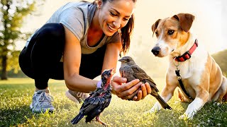 Smart dog saves a mother bird and her chick from a deadly net in the park  Hero Dog Moments
