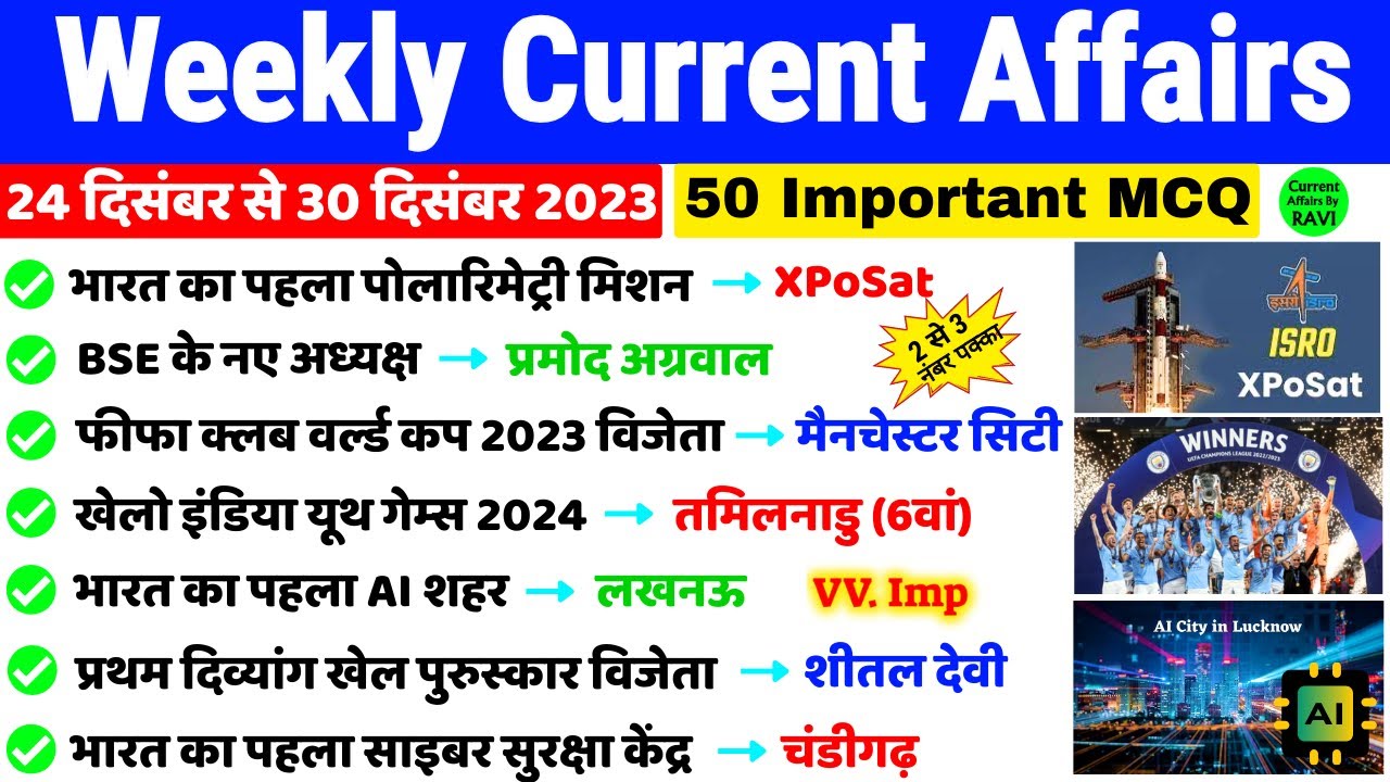 December 2023 Weekly Current Affairs | Fourth Week | 24 Dec To 30 Dec ...