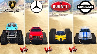 GTA 5 MONSTER TRUCK BUGATTI vs LAMBORGHINI vs MONSTER TRUCK MERCEDES vs NISSAN CAR - WHICH IS BEST?