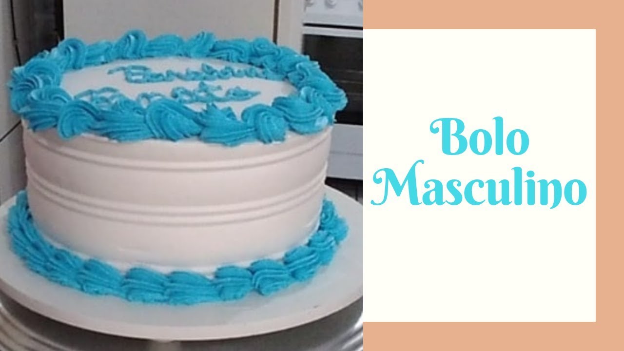 Bolo de Aniversário Masculino Redondo  Bolos decorados com chantilly, Bolo  azul e branco, Bolo azul