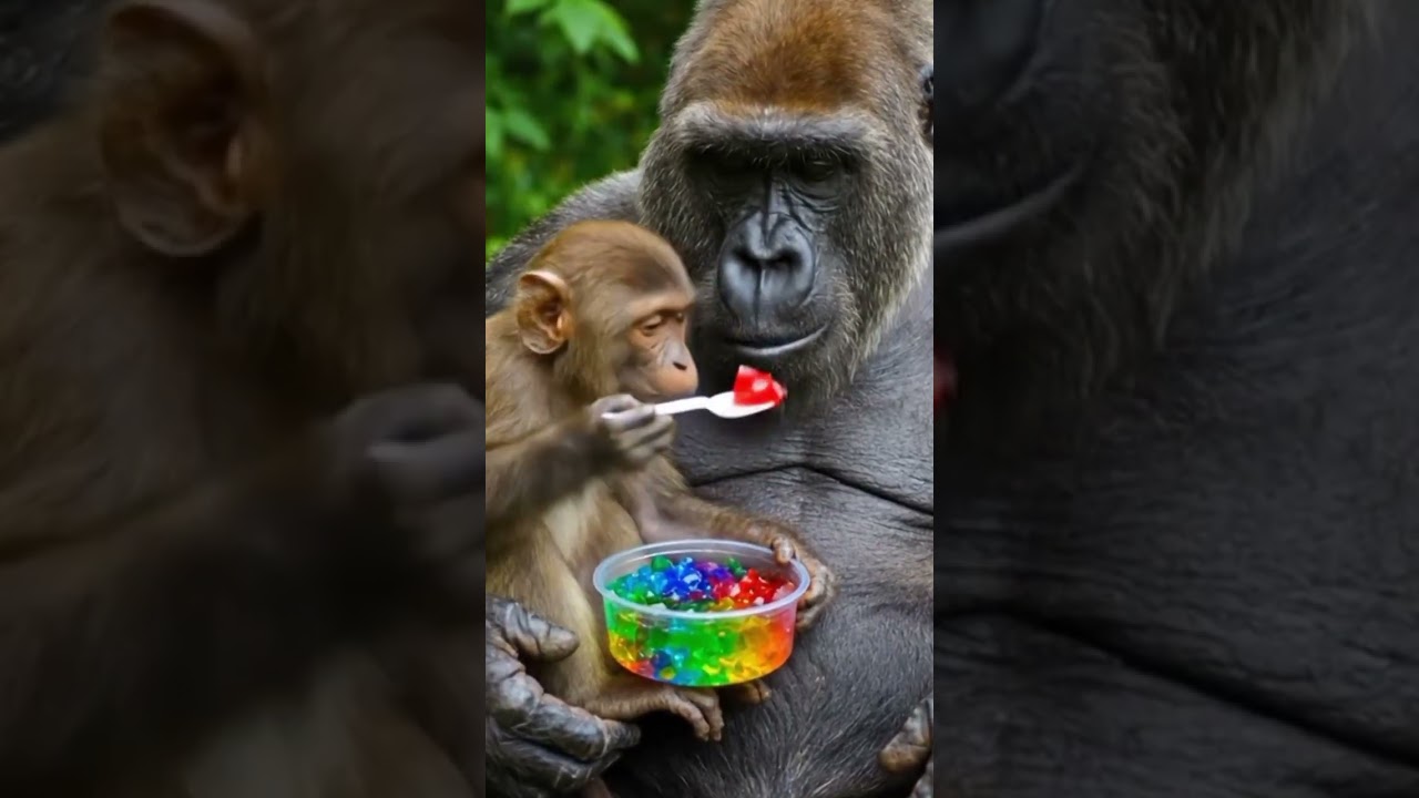 “Little Monkey Feeds Gorilla Jelly – ASMR Animal Bonding 