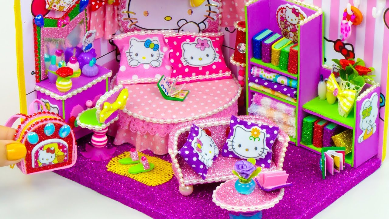  DIY Miniature Hello Kitty Dollhouse Bedroom YouTube