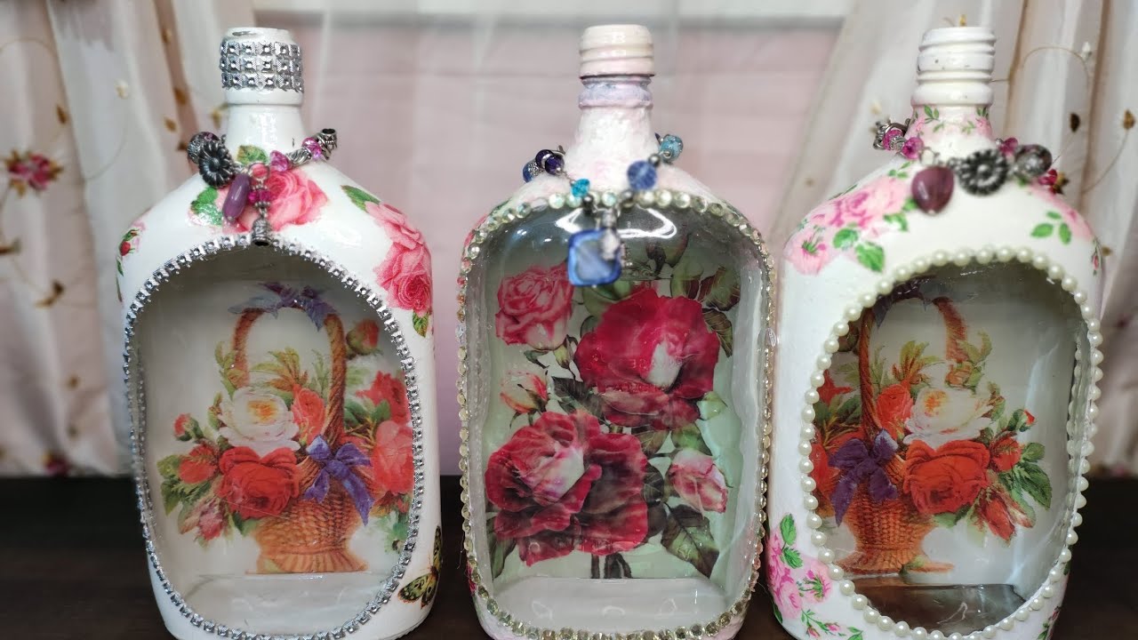 Botella con decoupage invertido | diy | manualidades
