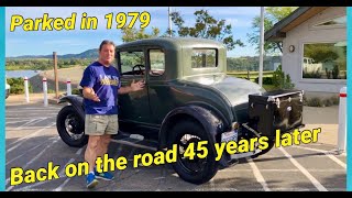 Last driven in the 1970's- Will it make it home? 1930 Ford Model A Deluxe Coupe. First 'real' tour.