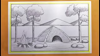 Easy Drawing Camping Site Mountain Scenery  YouTube