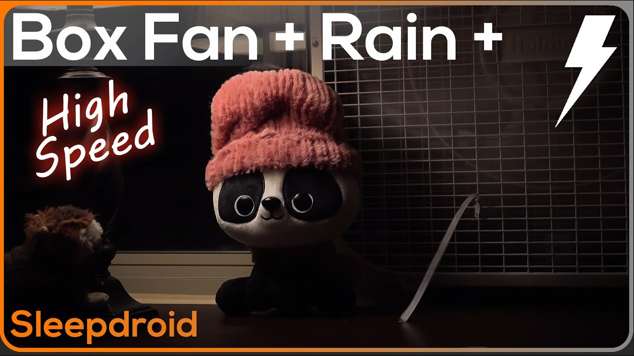 ► Box Fan (High Speed) and Rain Sounds for Sleeping with Distant Thunder, 10 hours Fan White Noise