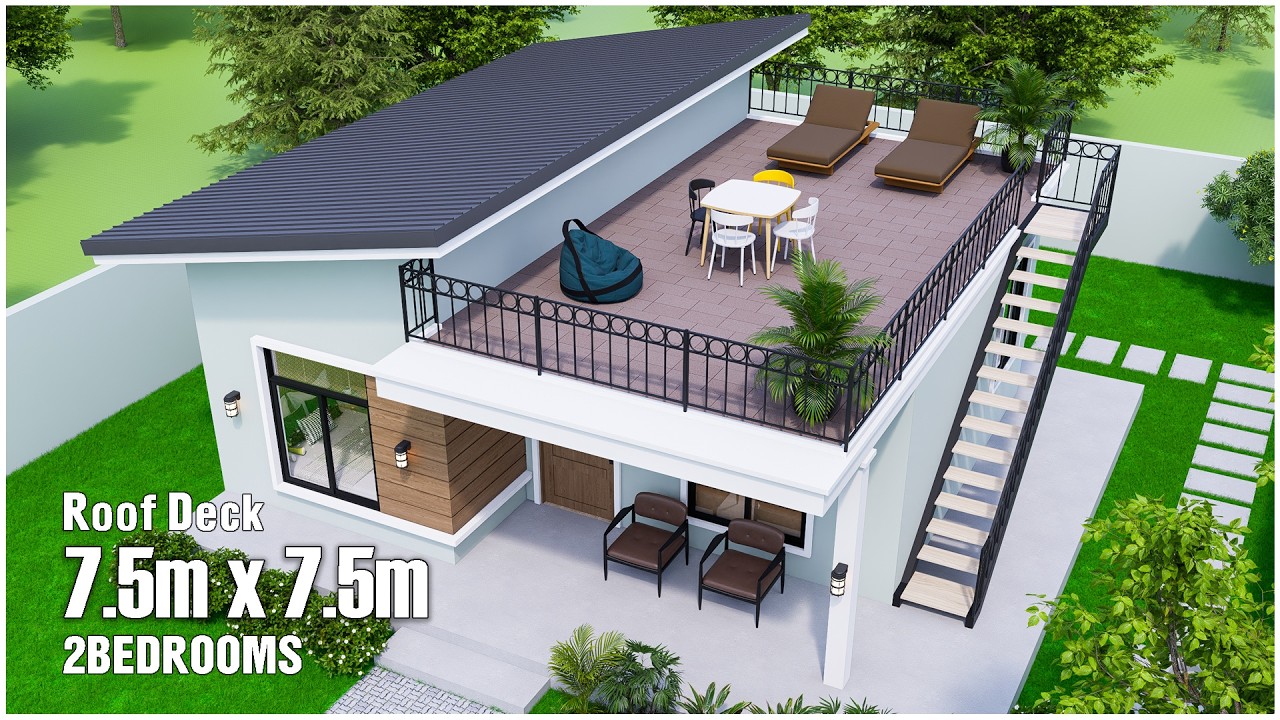 Small House Design | 7.5m x 7.5m with 2Bedrooms (Roof Deck)