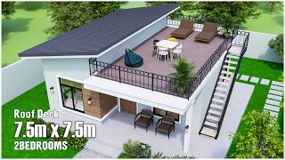 Small House Design 7.5M X 7.5M With 2Bedrooms Roof Deck