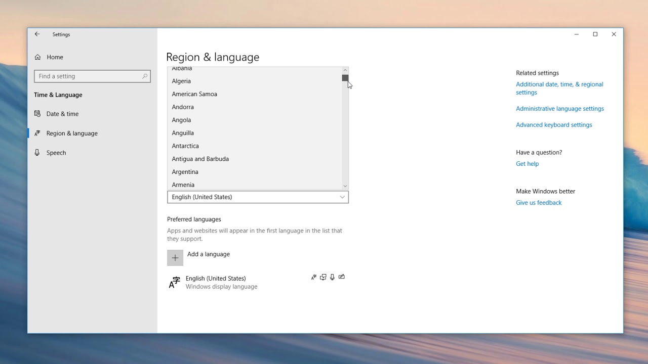Set Country Region How to change country or region in windows 10 - YouTube
