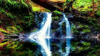 waterfall in serene forest wall paper # wallpaper #rain waterfall in serene forest wall paper # wallpaper #rain