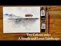A quick and loose watercolour landscape using two colours only