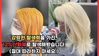 강력한 탈색력을 가진, 12%산화제로 탈색해봤습니다.(따라하지마세요)