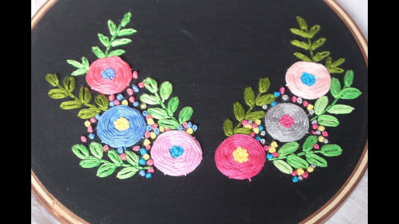Hand Embroidery Designs Rosette stitch with flower design YouTube