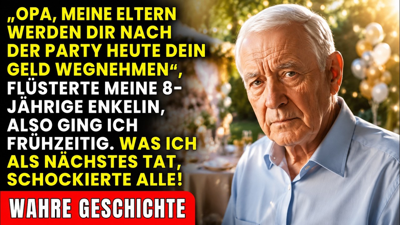 „Opa, meine Eltern wollen heute nach der Party dein Geld nehmen.“ Mit diesen Worten meiner achtjährigen Enkelin, zwischen Geburtstagsballons und Kuchengeruch, zerbrach meine heile Welt. Ich kniete...