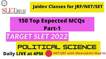 Expected MCQs on Political Science (SLET Exam 2022) Part- 1 I NTA UGC NET  Meenakshi Singh