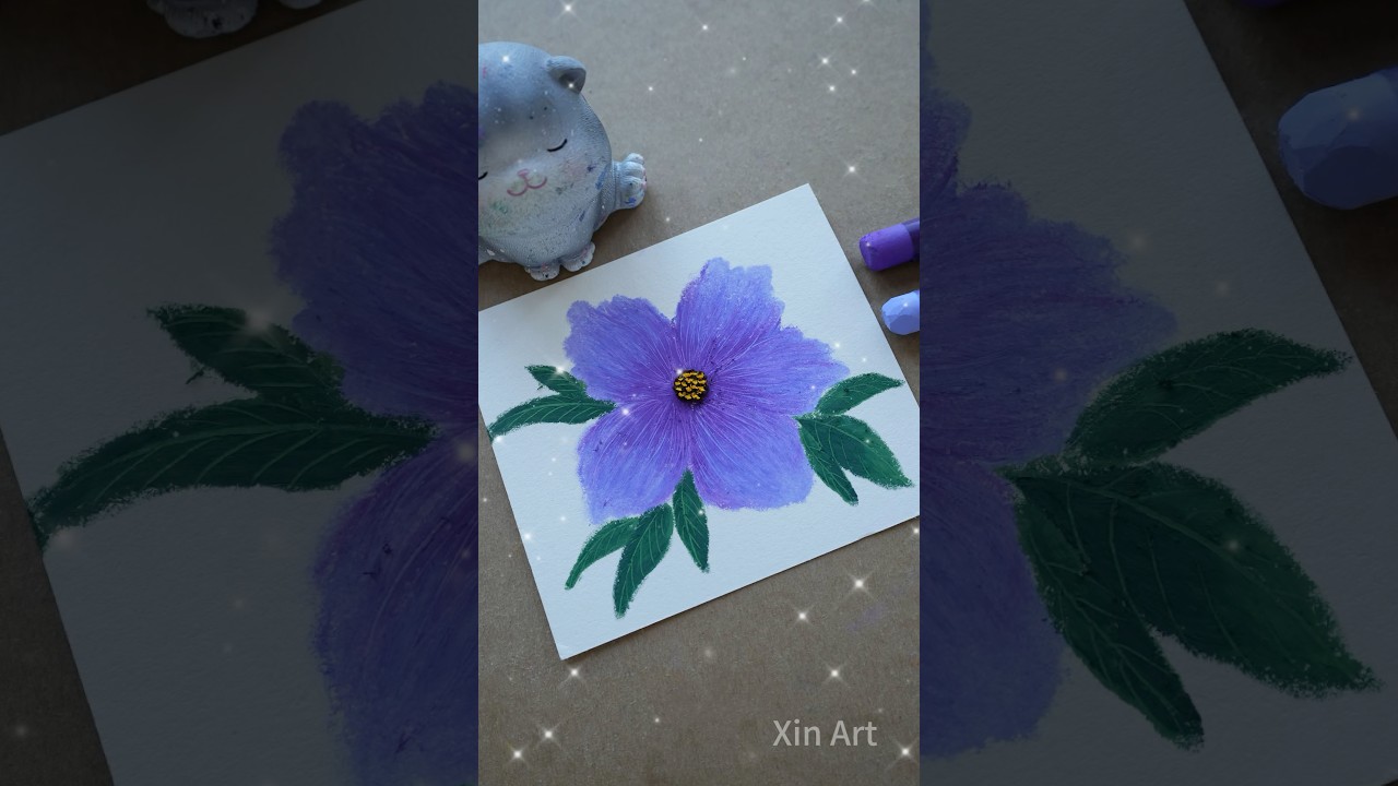 Масляная пастель фиолетовый цветок