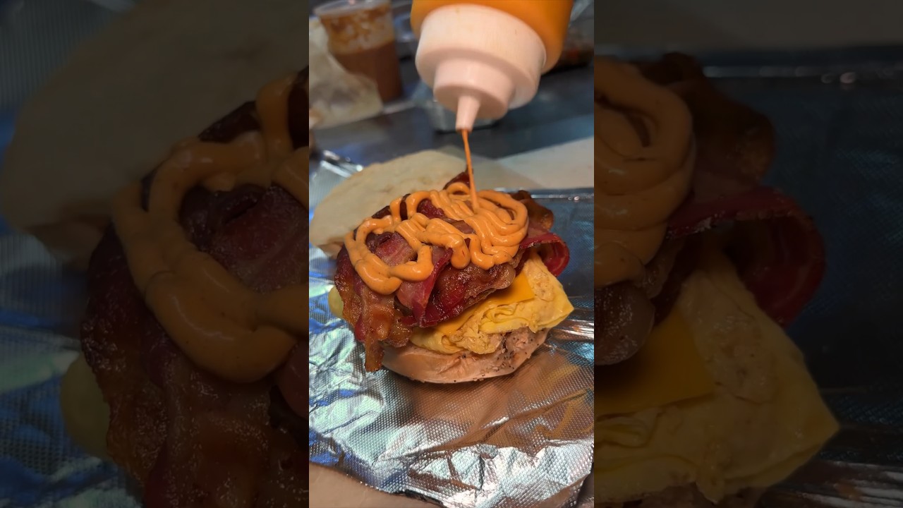 The HUNGRY STACK BAGEL SANDWICH in the making from Best Bagel & Coffee NYC in Midtown! #DEVOURPOWER