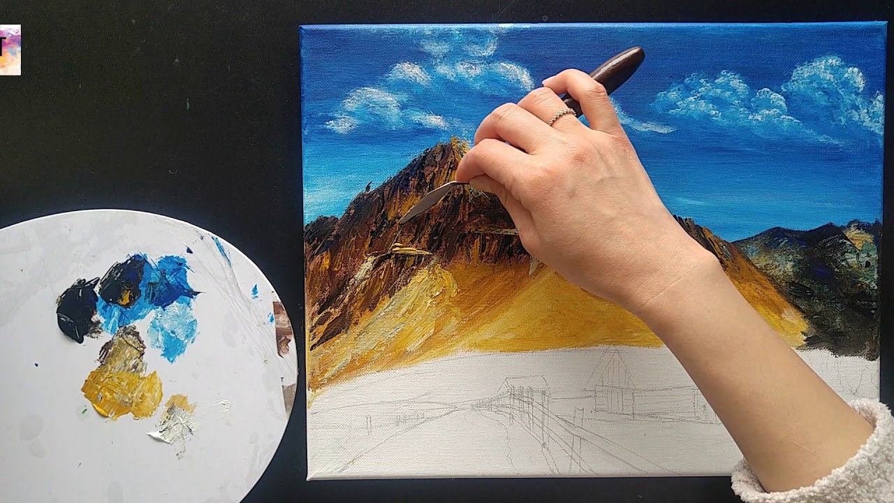 Vẽ núi bằng bay vẽ cực đơn giản - How to use a painting knife to draw ...