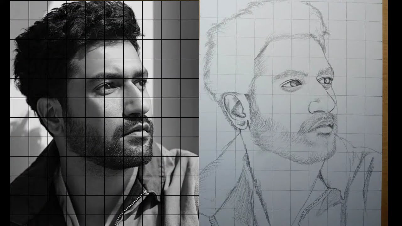 Drawing Vicky Kaushal outline easy Grid Method | surajkumarart