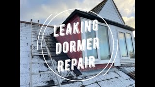 Leaking Roof Dormer Repair - new lead soakers for roof slates, shiplap cladding & EPDM flat roof.
