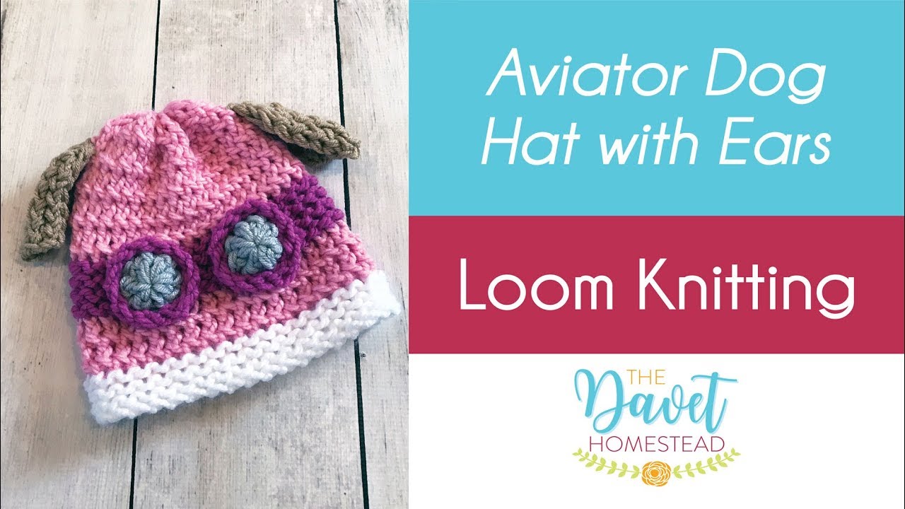 Girl Dog Aviator Hat With Ears Loom Knitted Girl Dog Aviator Hat With Ears Loom Knitted