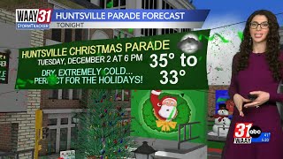 Huntsville Christmas Parade forecast, plus tomorrow morning's arctic temps