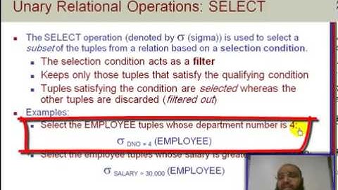 Chapter 6   Relational Algebra   Select Operator   Part 1