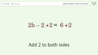 Solve 2b-2=6: Linear Equation Video Solution | Tiger Algebra