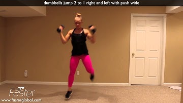 dumbbells jump 2 to 1 right and left with push wide mov