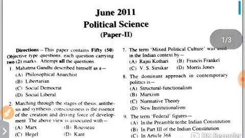 UGC NET JUNE 2011 POLITICAL SCIENCE SOLVED PAPER PART 1 || UGC NET PREVIOUS YEAR SOLVED PAPER
