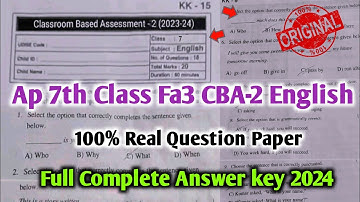 💯7th class English Fa3 question paper and answer 2024|Ap class 7th english fa3 CBA-2 answer key 2024