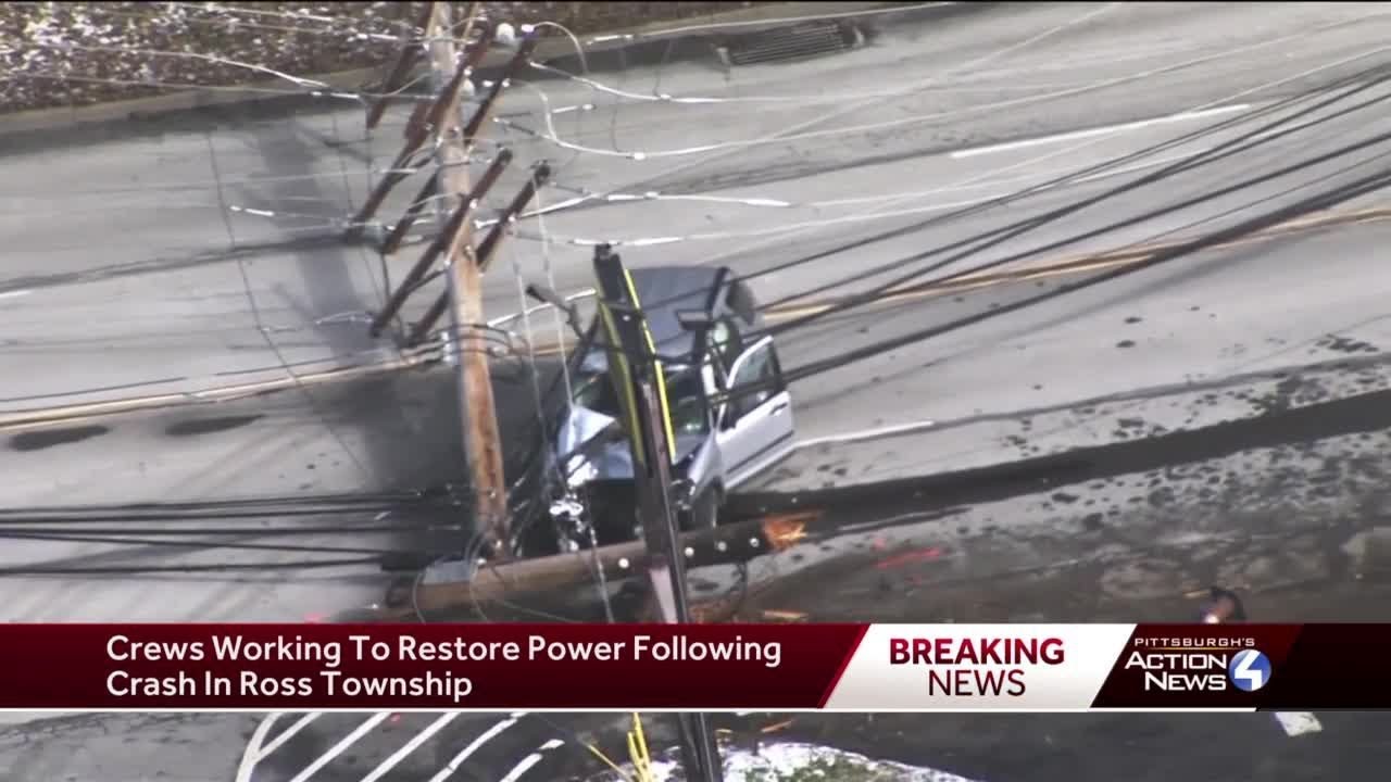 Car takes out pole in Ross Township - YouTube