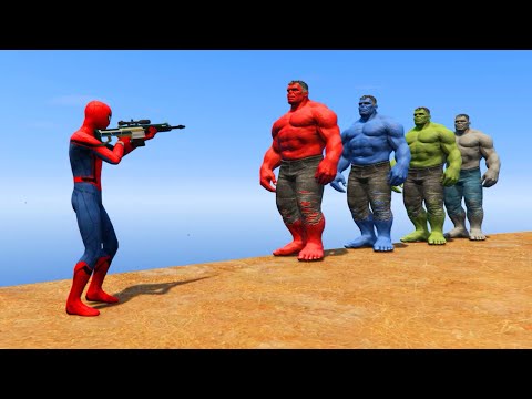 GTA 5 Water Ragdolls Spiderman vs Red Hulk vs Blue Hulk vs Green Hulk Jumps Fails (Funny Moments)