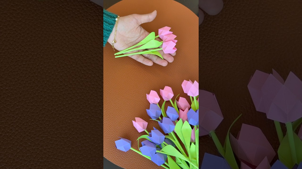 How To Make Small Paper Tulip Flower - Paper Craft #shorts