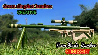 Bamboo working idea Green Bamboo Slingshot || Making a Primitive BOW & ARROW using Only a KNIFE