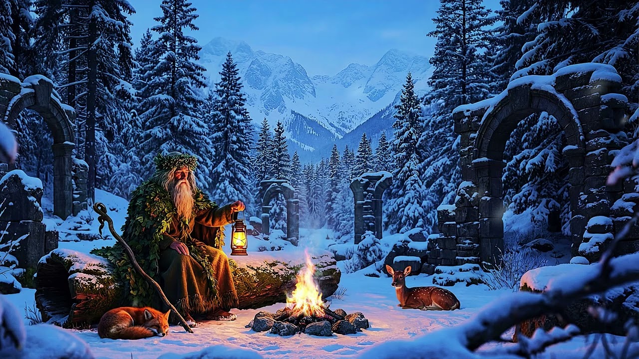 The Holly King's Winter Watch | Dark Celtic Music | Wolves, Owls & Fire Sounds [No Ads]