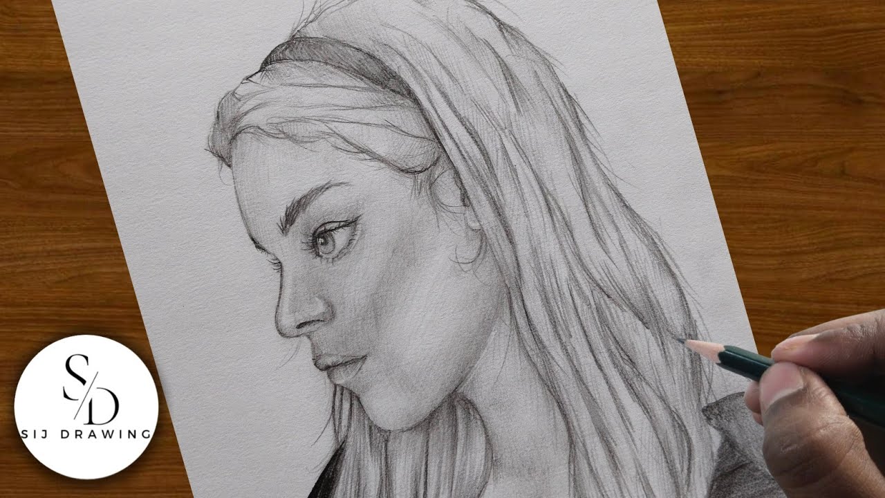 How to Draw a Girl's Face at a different angle / face Drawing Tutorial ...