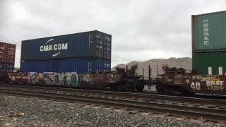 Northbound Intermodal. Three pulling and two pushers. BNSF