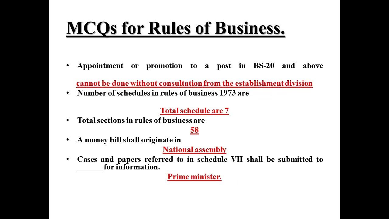 Important MCQs for Rules of Business 1973 Pakistan YouTube