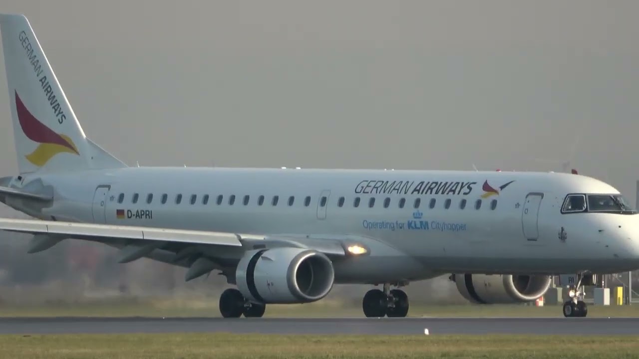 German Airways/KLM Cityhopper ERJ-190 Landing Schiphol