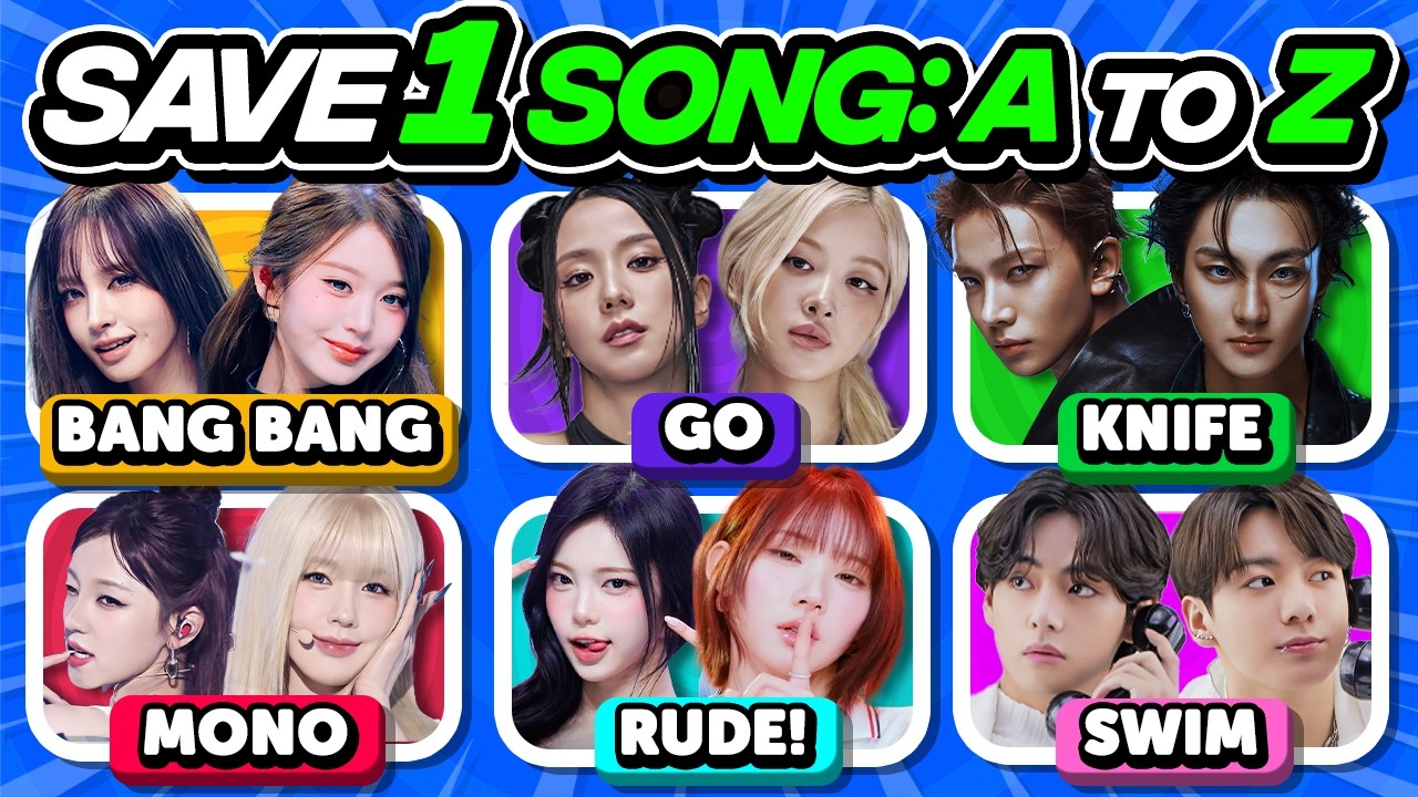 Screenshot of 'SAVE ONE KPOP SONG A TO Z EDITION' YouTube video featuring various K-Pop artists including TWICE