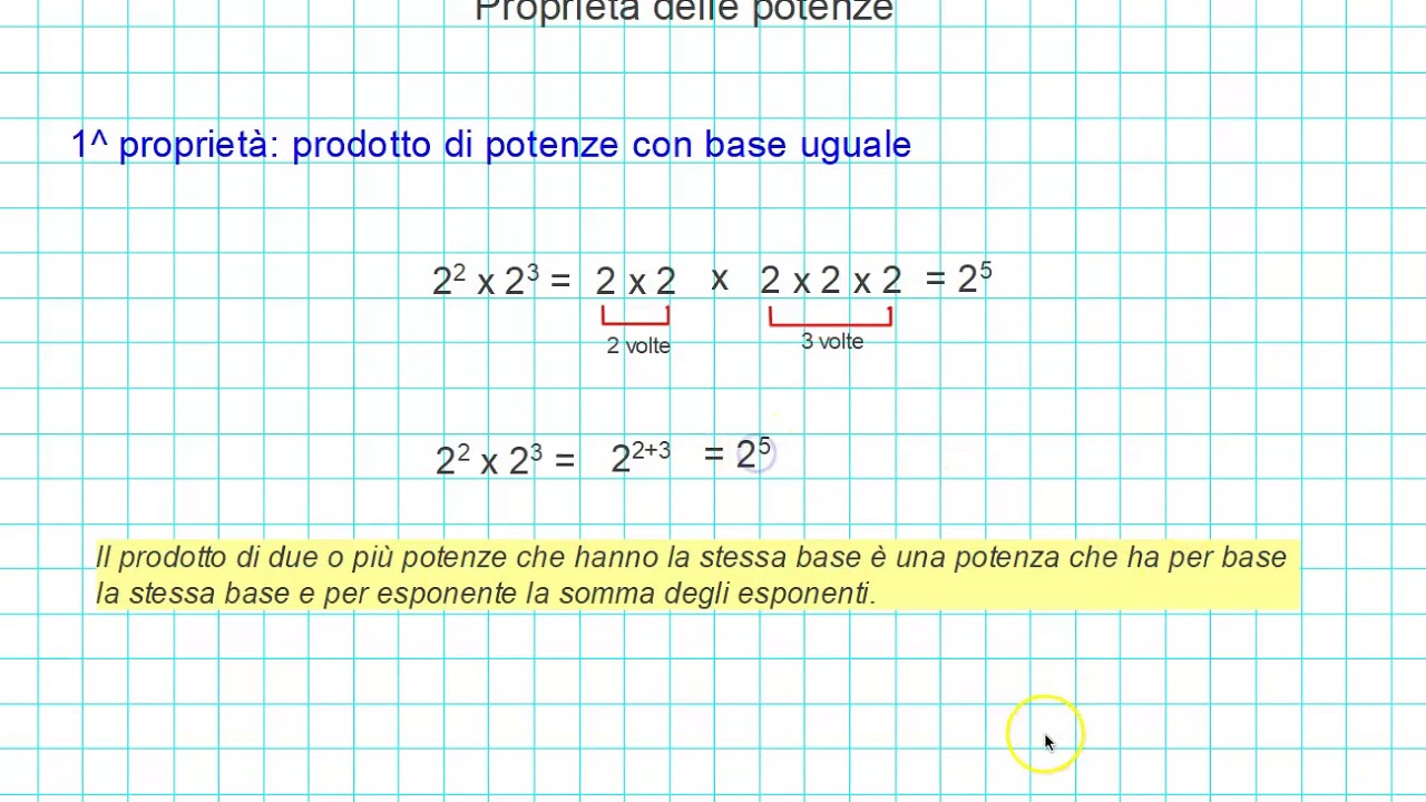 Proprietà delle potenze - 1^ proprietà, prodotto di potenze con base