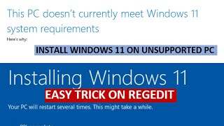 install windows 11 on unsupported pc | easy trick on regedit