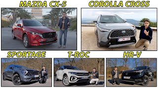 Toyota Corolla Cross vs Honda HRV vs Kia Sportage vs VW TRoc vs Mazda CX5 best compact SUV review