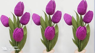 Crepe paper tulip flower tutorial , paper flower| tutorial de flor de tulipán de papel crepé