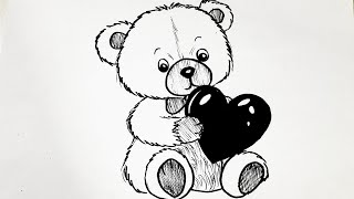 How To Draw A Teddy Bear Holding A Heart