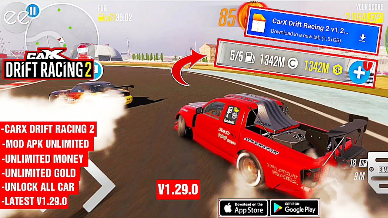 CarX Drift Racing 2 Ver. 1.29.1 MOD MENU APK, Unlimited gold and cash, Max player level, Unlimited fans, Unlimited fuel